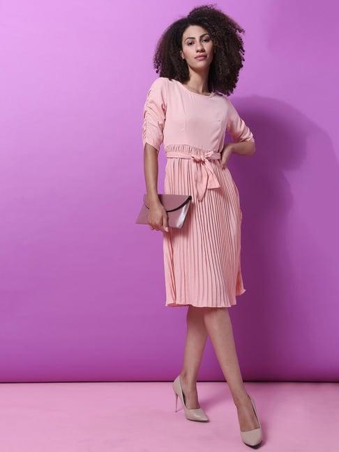 campus sutra peach a line dress