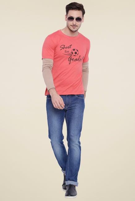 campus sutra peach full sleeves t-shirt