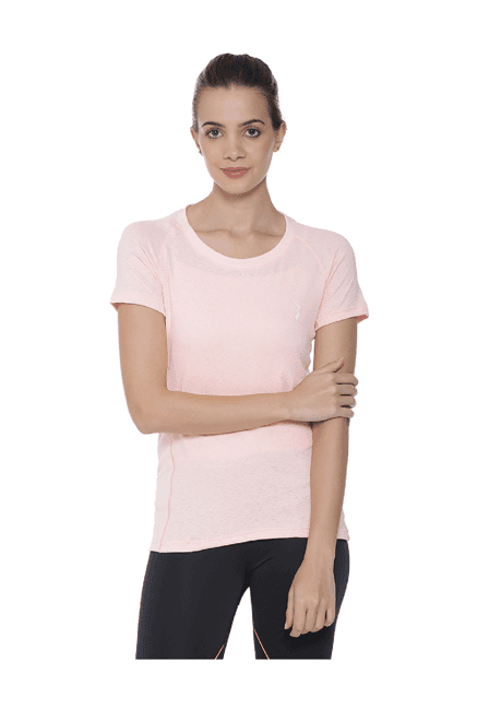 campus sutra peach textured polyester t-shirt