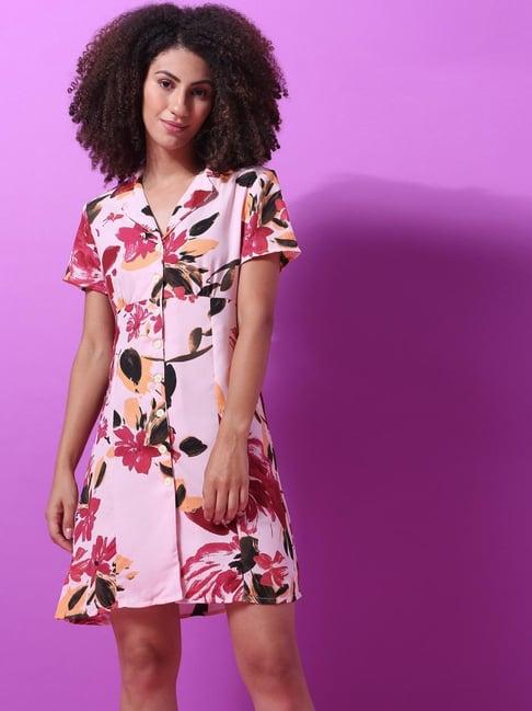 campus sutra pink floral print dress