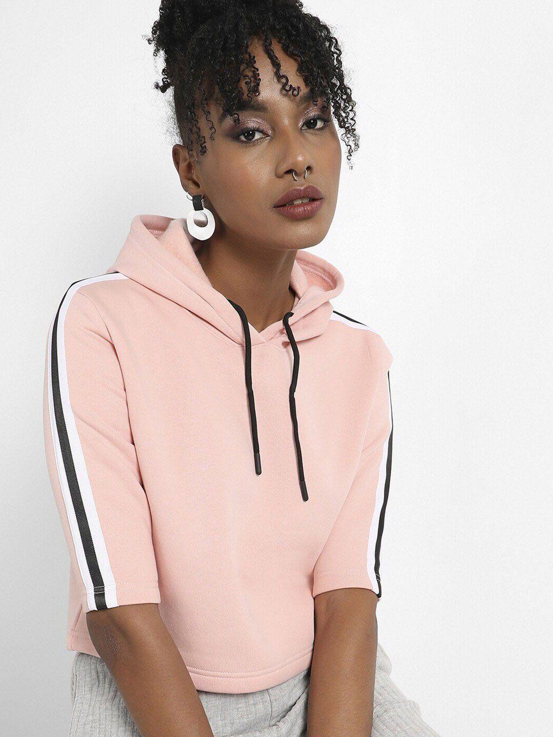campus sutra pink hooded cotton pullover sweatshirt