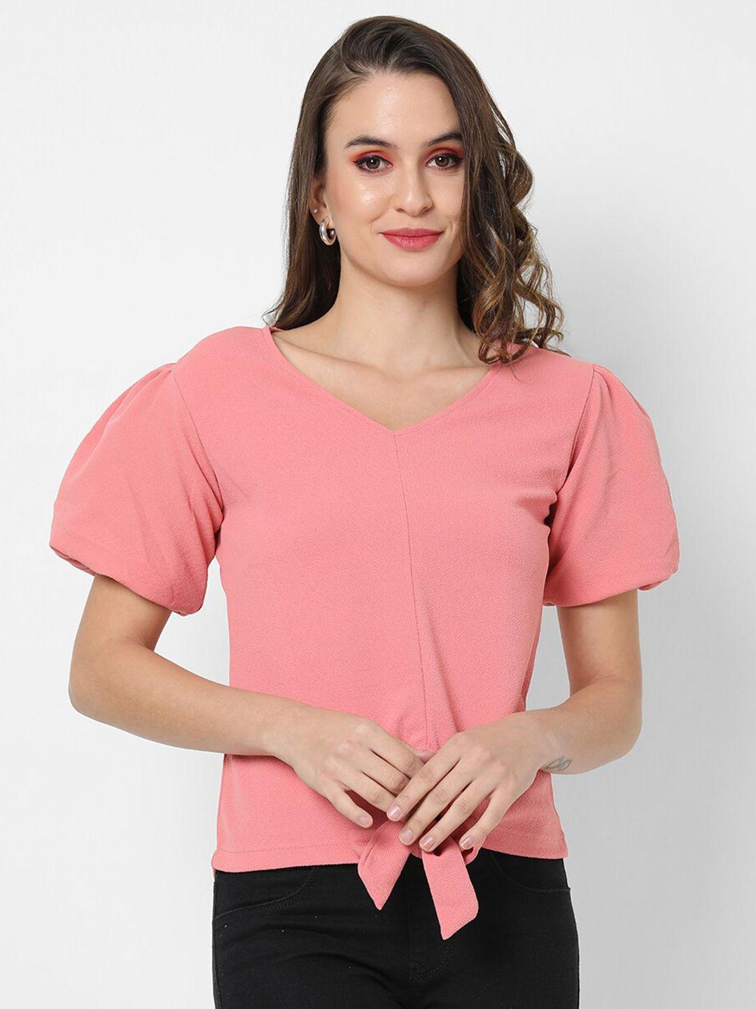 campus sutra pink solid crepe top