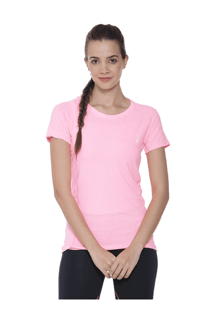 campus sutra pink textured polyester t-shirt