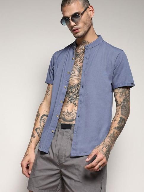 campus sutra powder blue cotton regular fit shirt