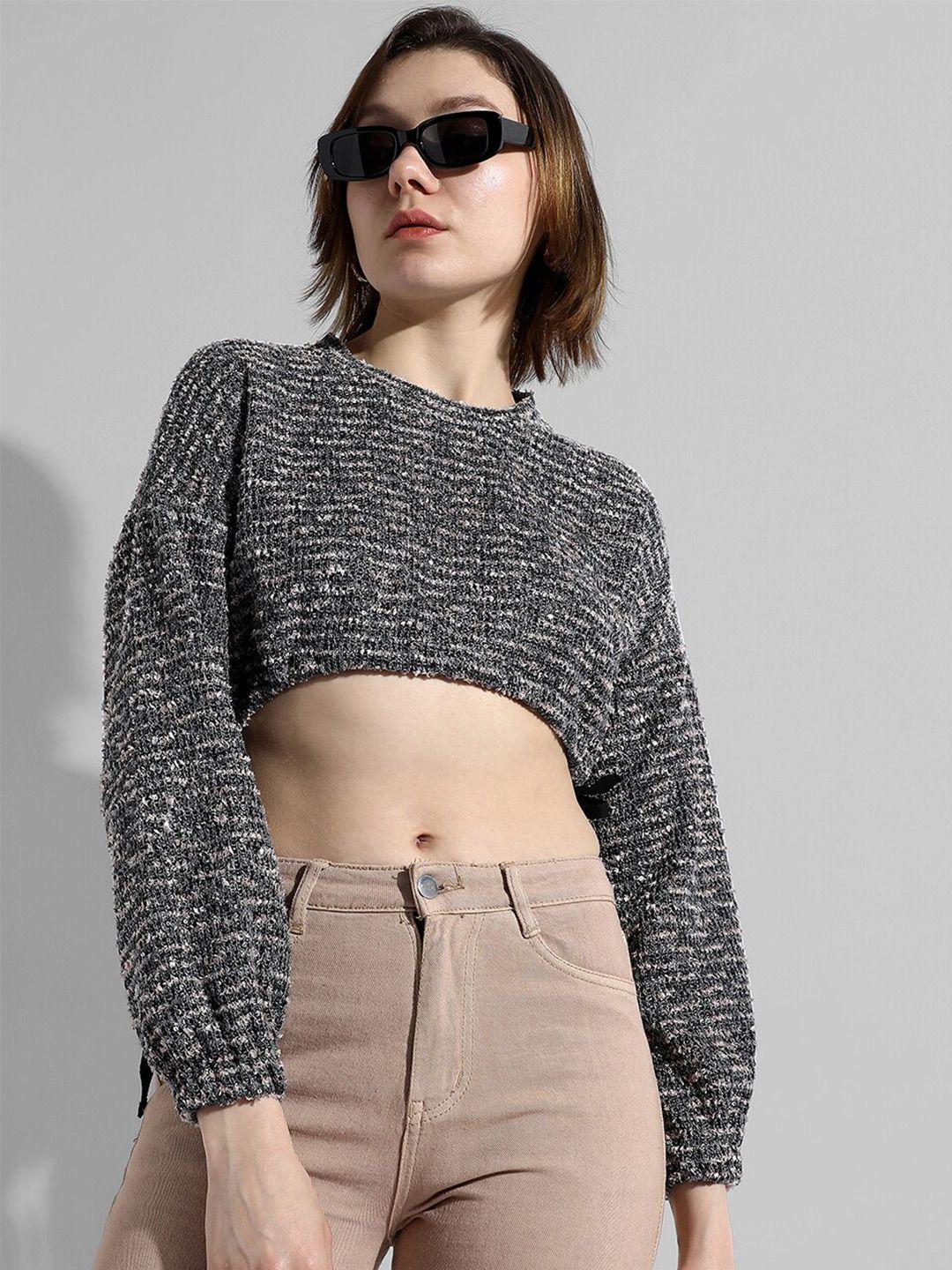 campus sutra printed round neck crop top