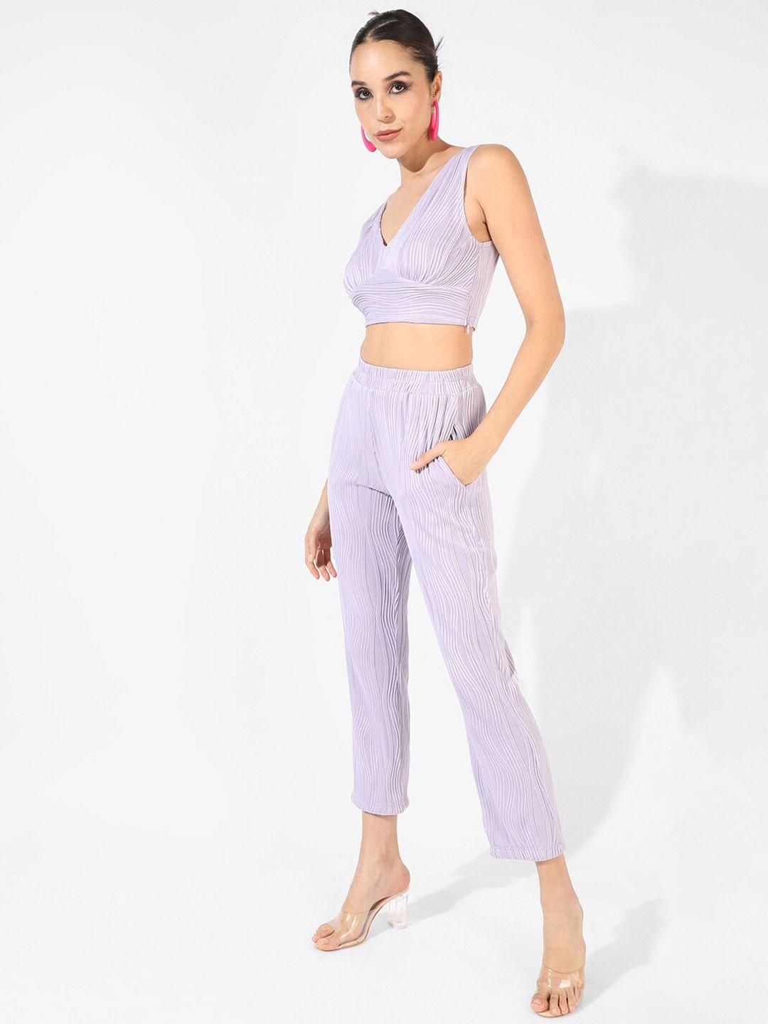 campus sutra purple textured top & trousers