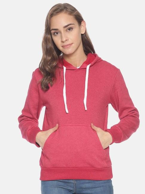 campus sutra red full sleeves hooded sweatshirt