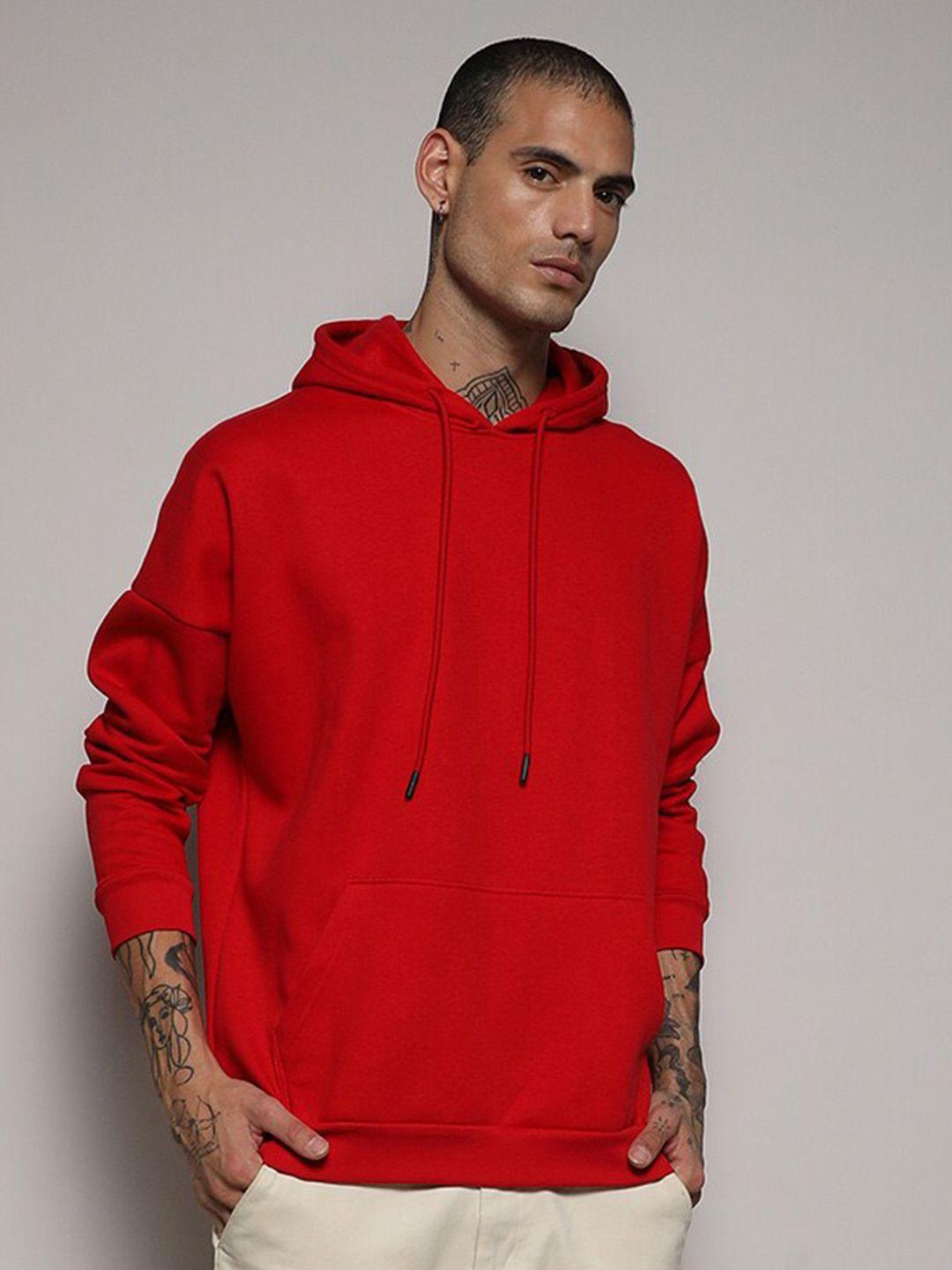 campus sutra red long sleeves cotton hooded pullover sweatshirt