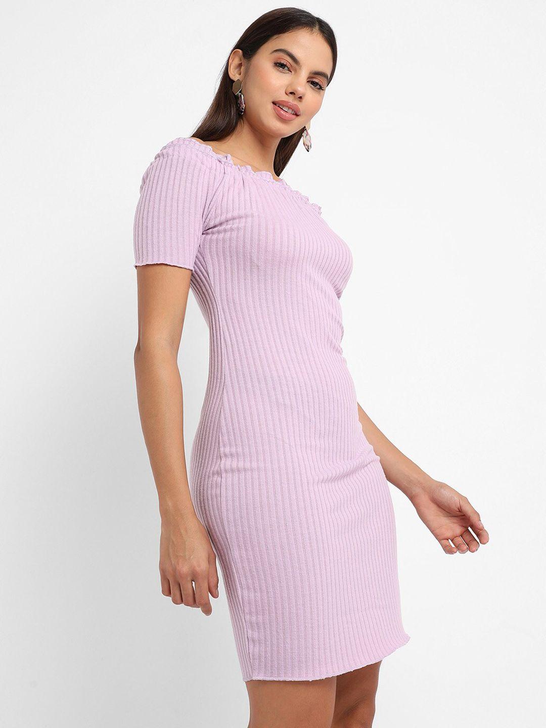 campus sutra ribbed off-shoulder cotton sheath dress