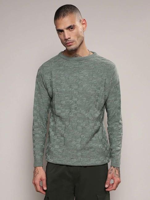 campus sutra sage green regular fit self design sweater