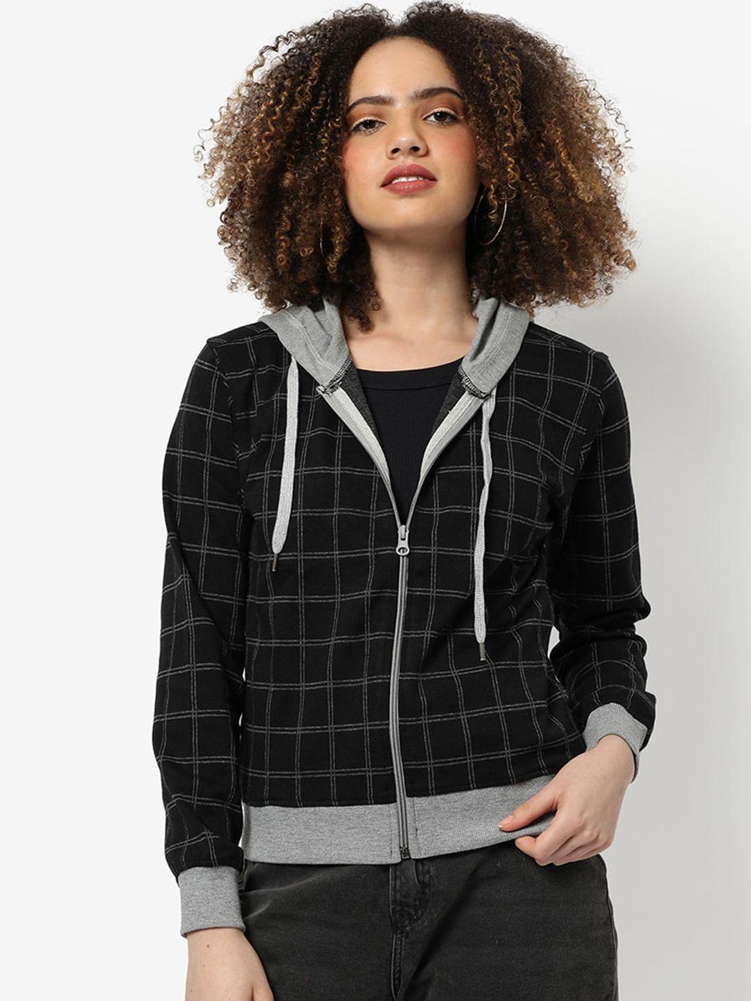 campus sutra self design checked windcheater crop outdoor tailored jacket