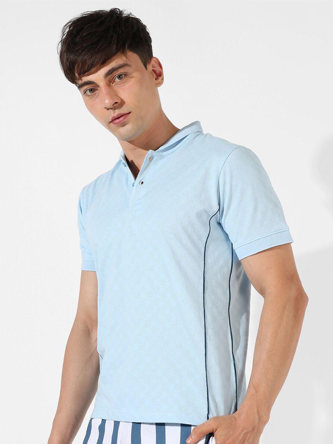 campus sutra self design polo collar cotton t-shirt