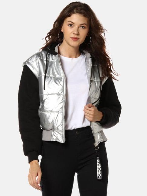 campus sutra silver hooded jacket