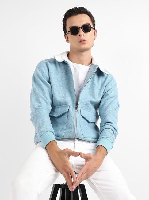 campus sutra sky blue cotton regular fit jacket