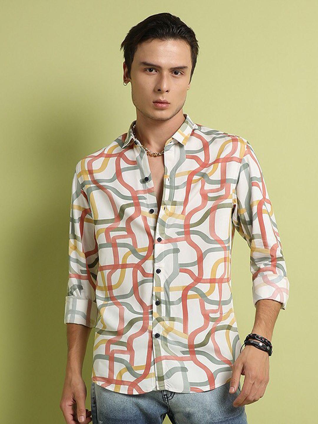 campus sutra spread collar classic abstract printed casual cotton shirt