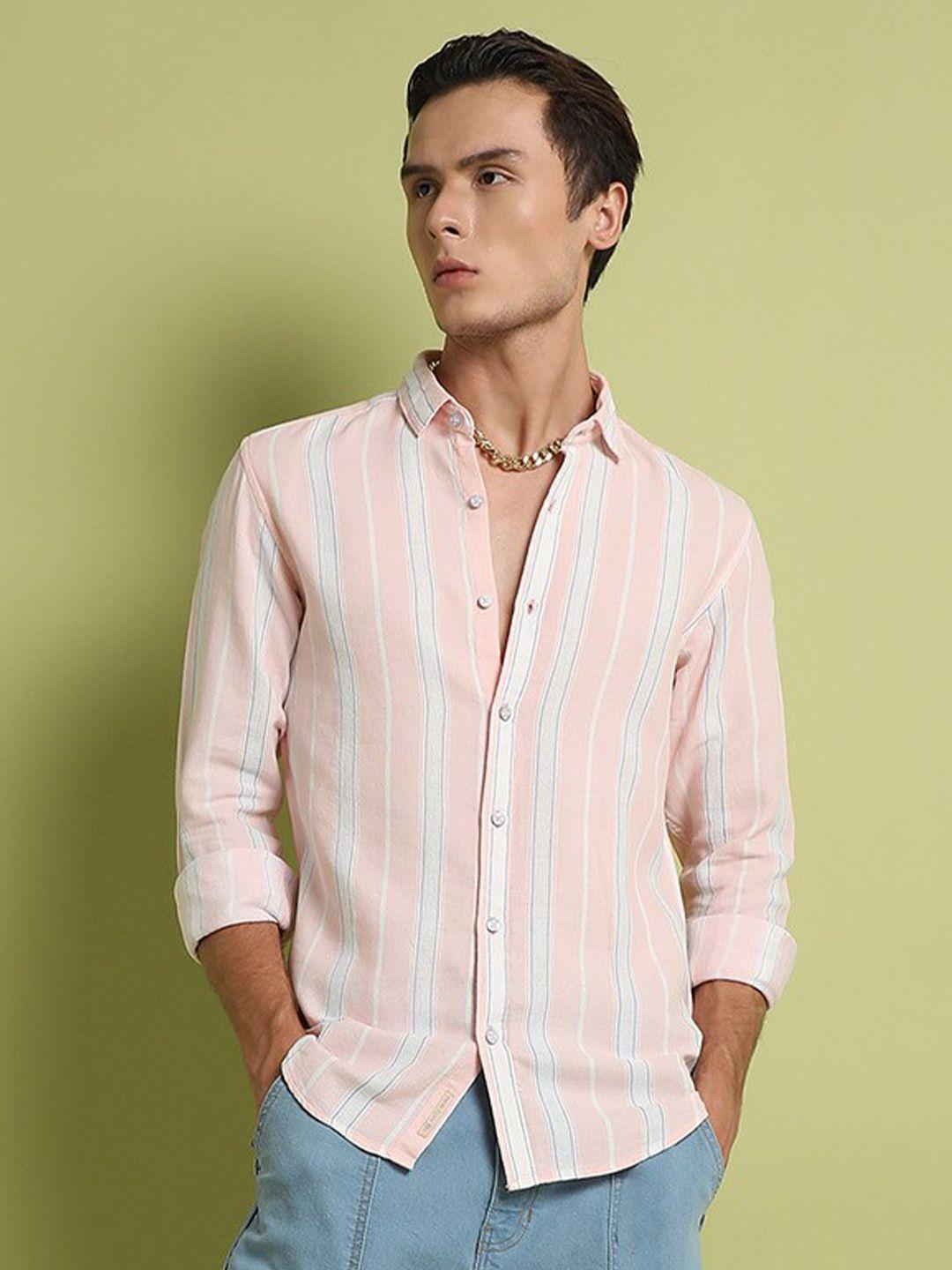 campus sutra spread collar classic striped casual cotton shirt