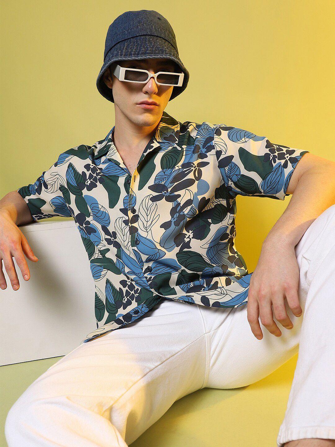 campus sutra spread collar pastel floral classic printed casual shirt