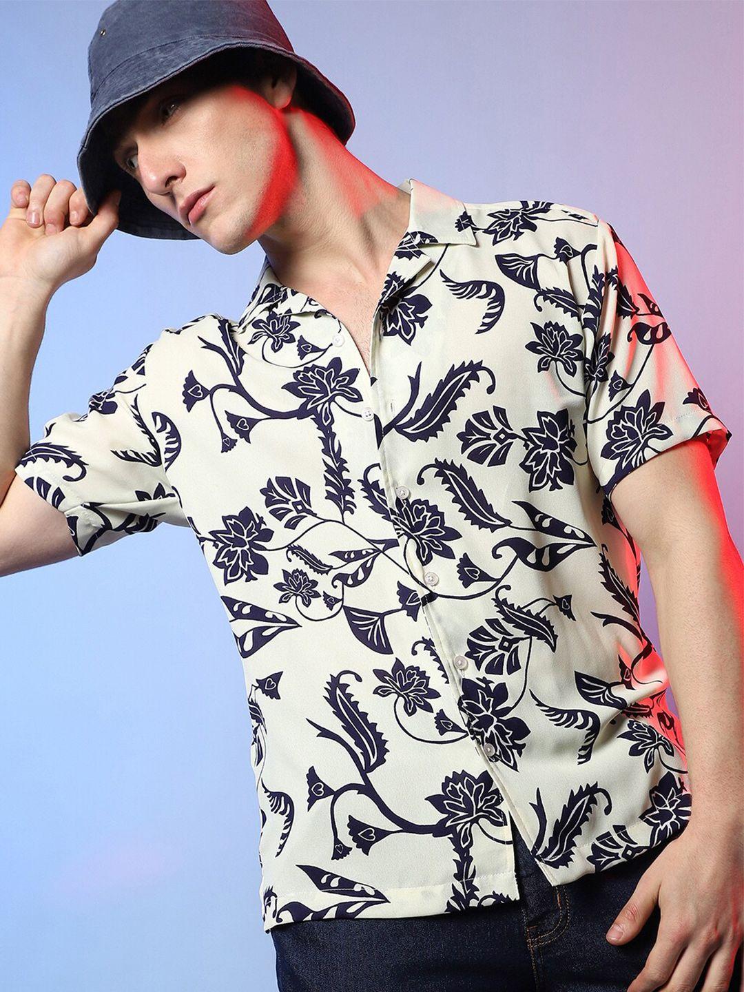 campus sutra spread collar short sleeves floral classic printed casual shirt