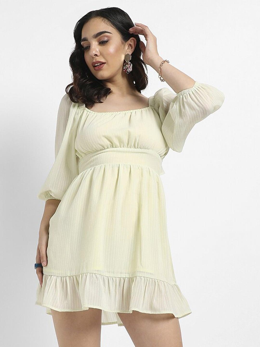 campus sutra square neck puff sleeves fit & flare mini dress