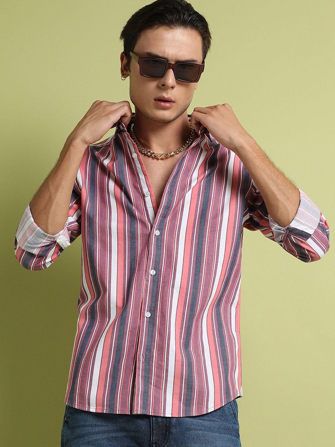 campus sutra striped classic cotton casual shirt