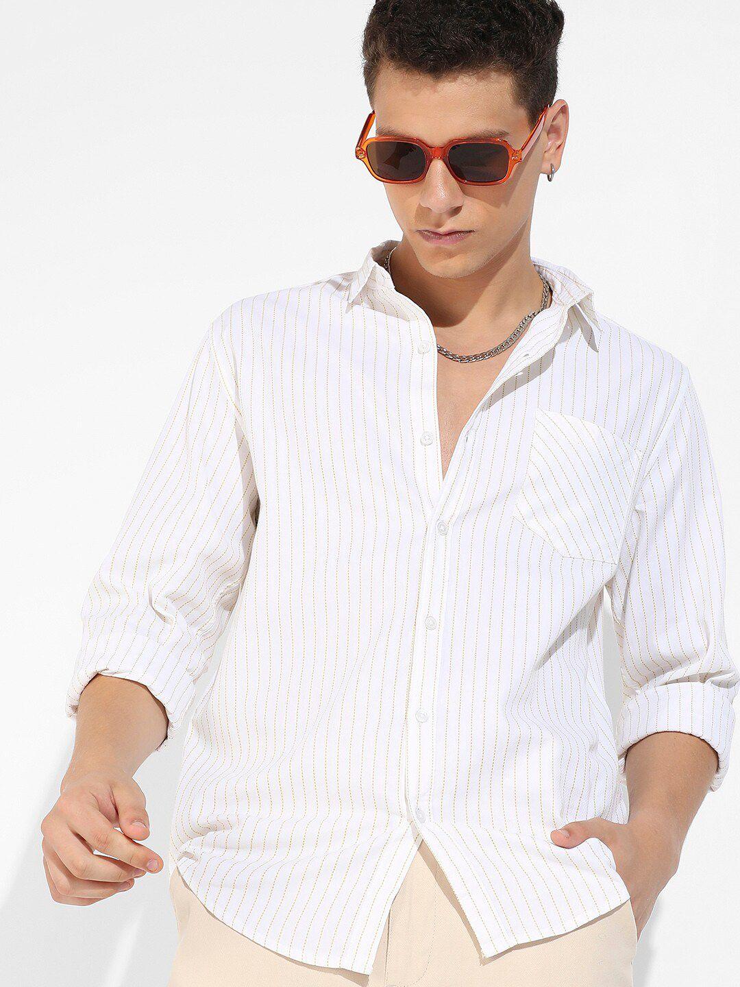 campus sutra striped classic opaque casual cotton shirt
