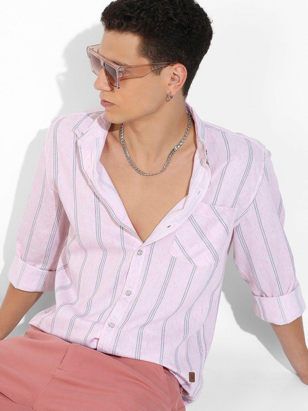 campus sutra striped classic opaque casual cotton shirt