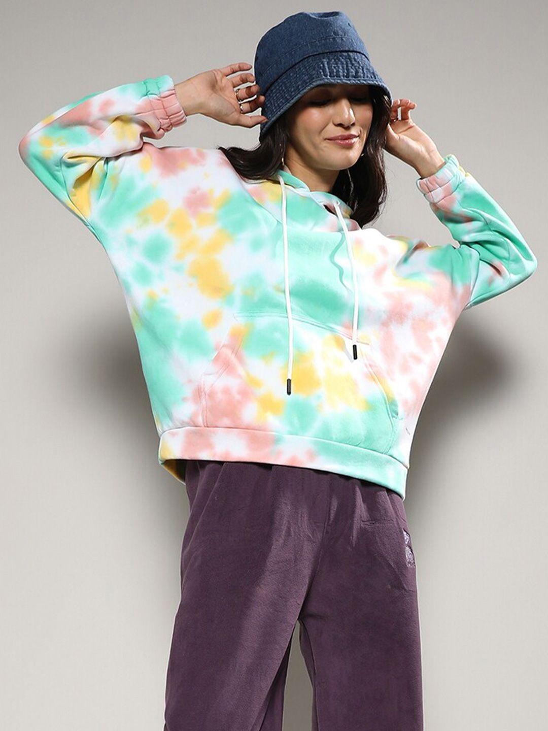 campus sutra tie & dye dyed hooded oversized cotton pullover sweatshirt