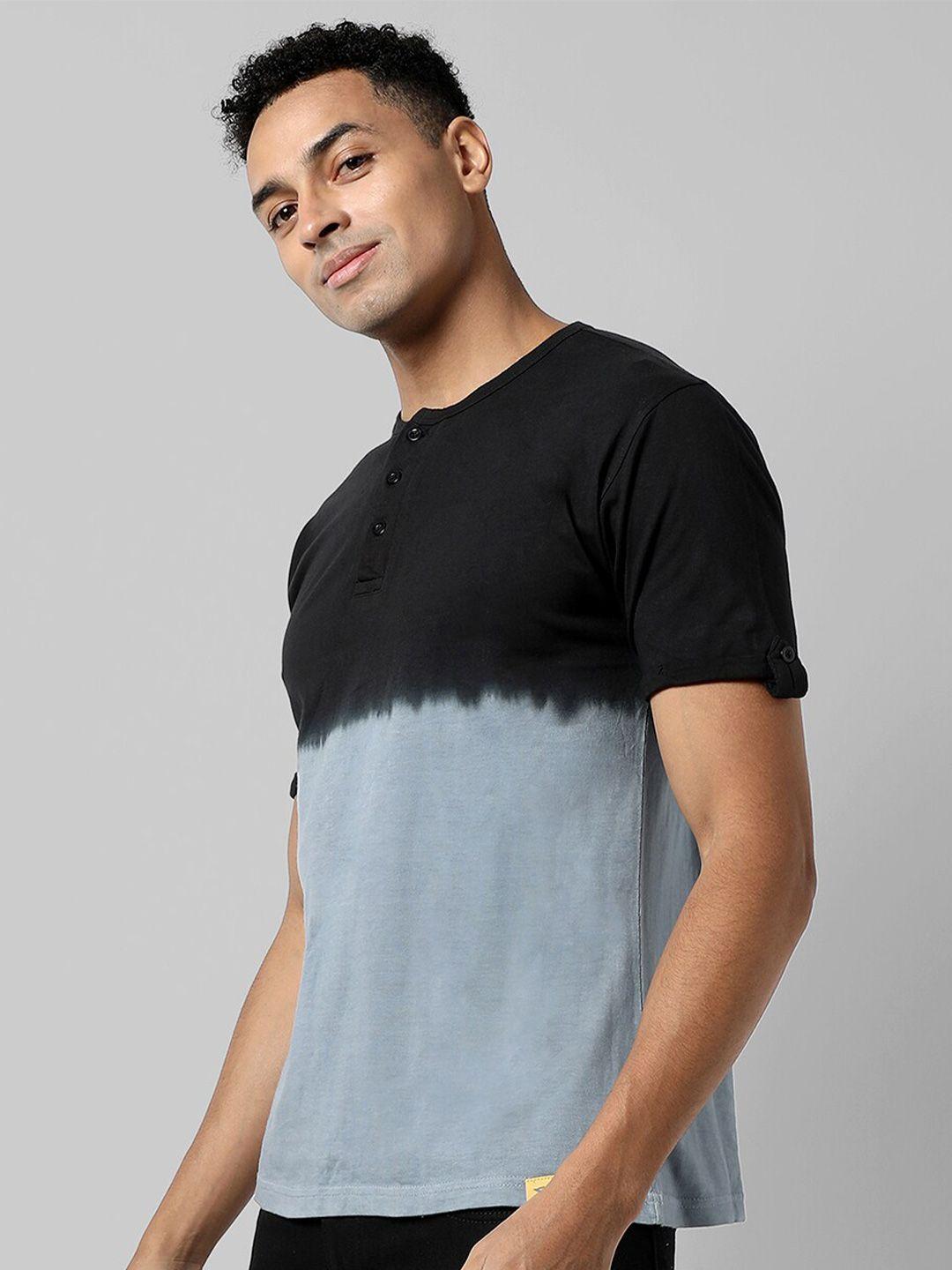 campus sutra tie & dye henley neck cotton t-shirt