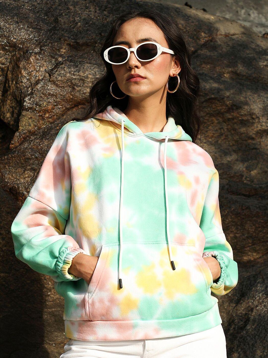 campus sutra tie & dye printed hooded cotton pullover  sweatshirt