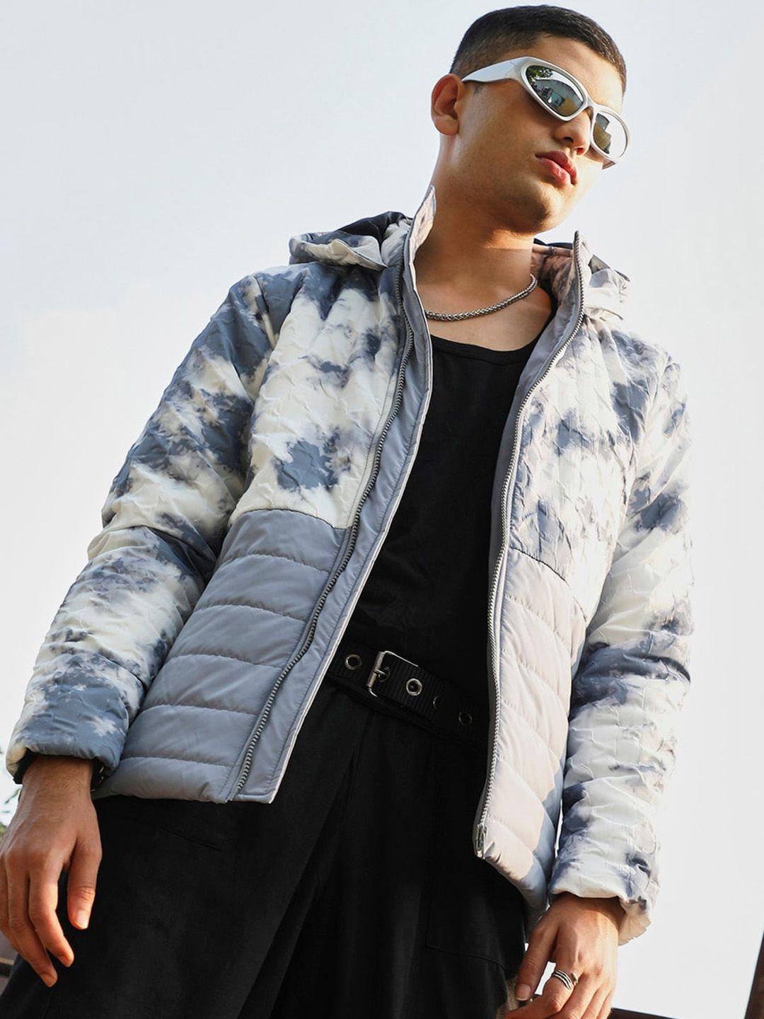 campus sutra tie and dyed hooded windcheater padded jacket