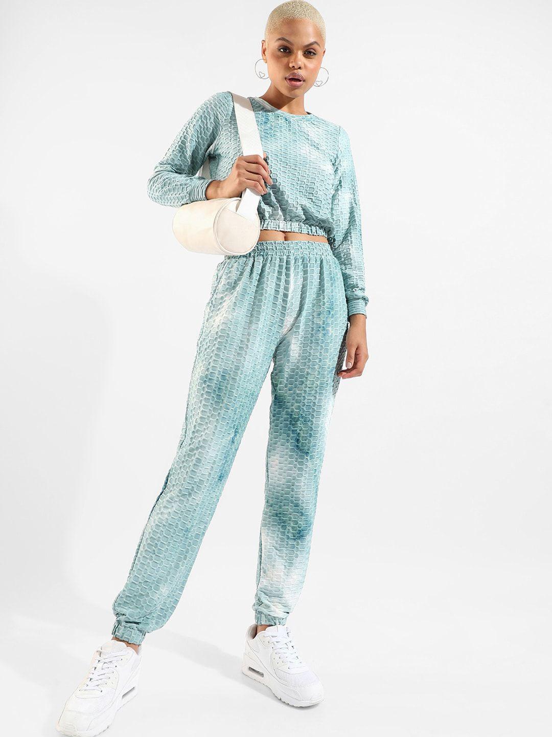 campus sutra tie-dyed & textured crop top & joggers