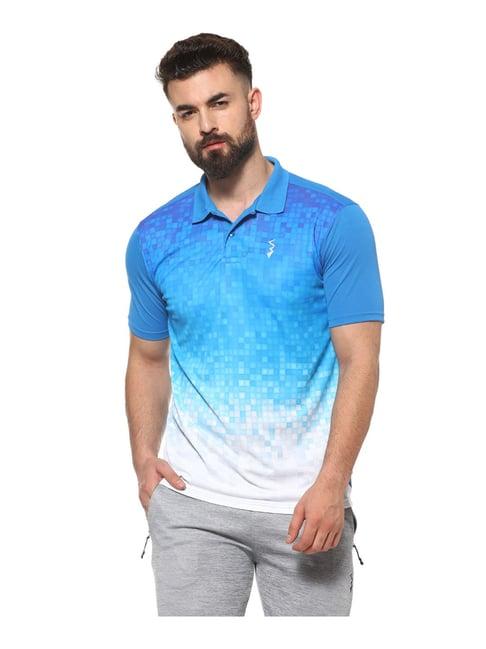 campus sutra turquoise & white regular fit polo t-shirt