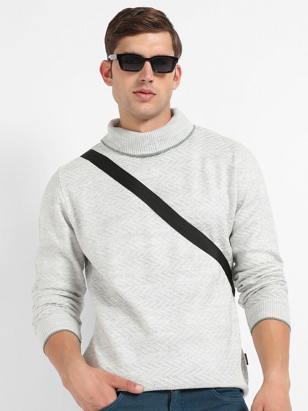 campus sutra turtle neck ribbed woollen pullover