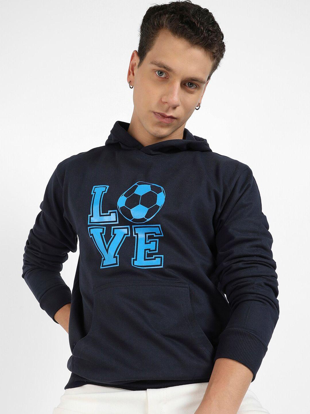 campus sutra typography printed hooded cotton pullover sweatshirt