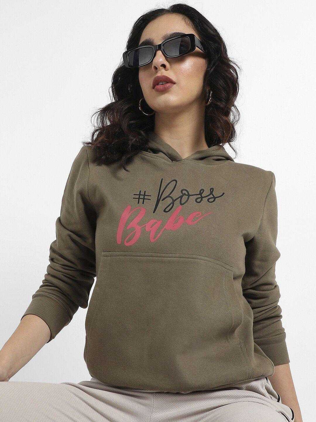 campus sutra typography printed hooded cotton pullover sweatshirt