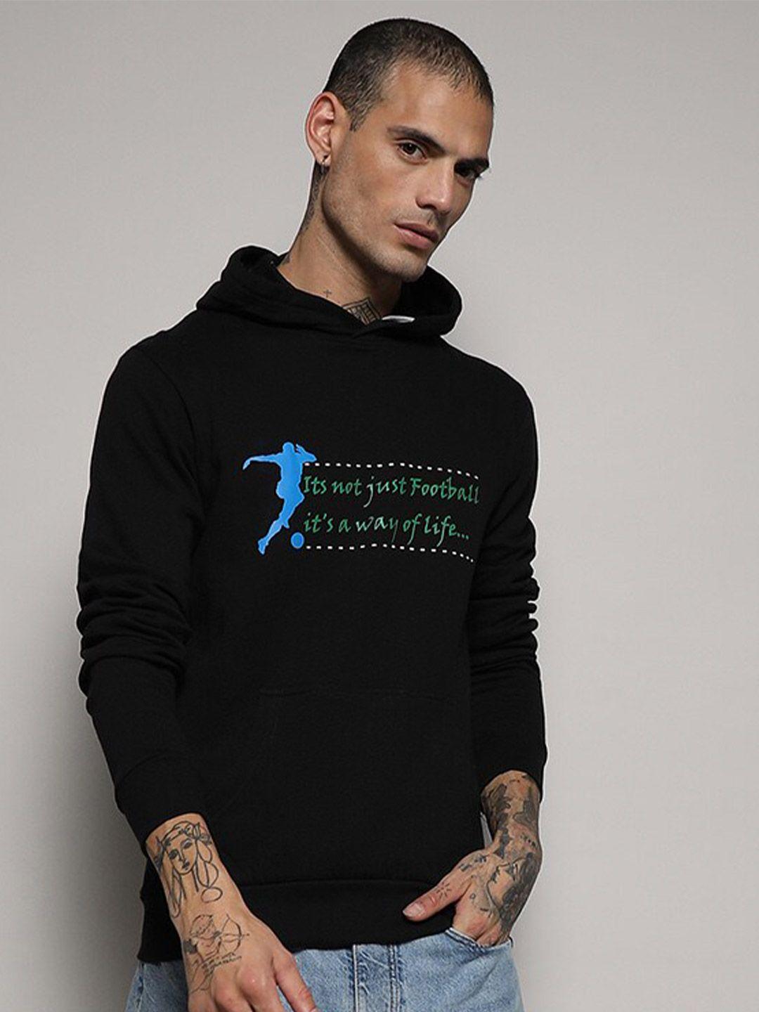 campus sutra typography printed hooded cotton pullover