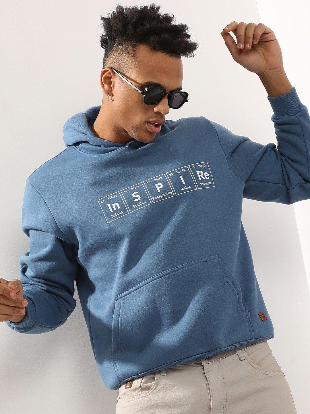 campus sutra typography printed hooded cotton sweatshirt