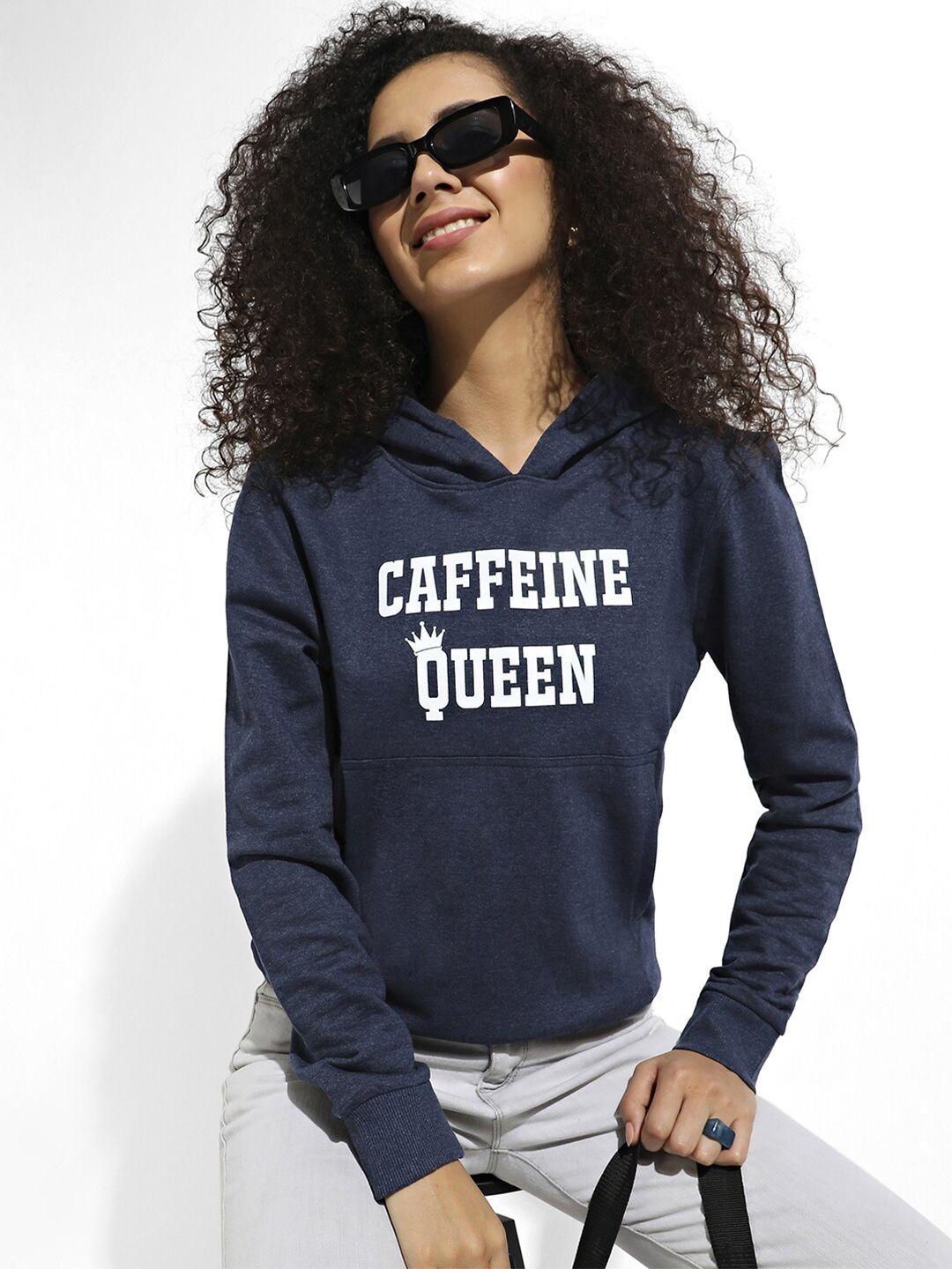 campus sutra typography printed hooded pure cotton pullover sweatshirt