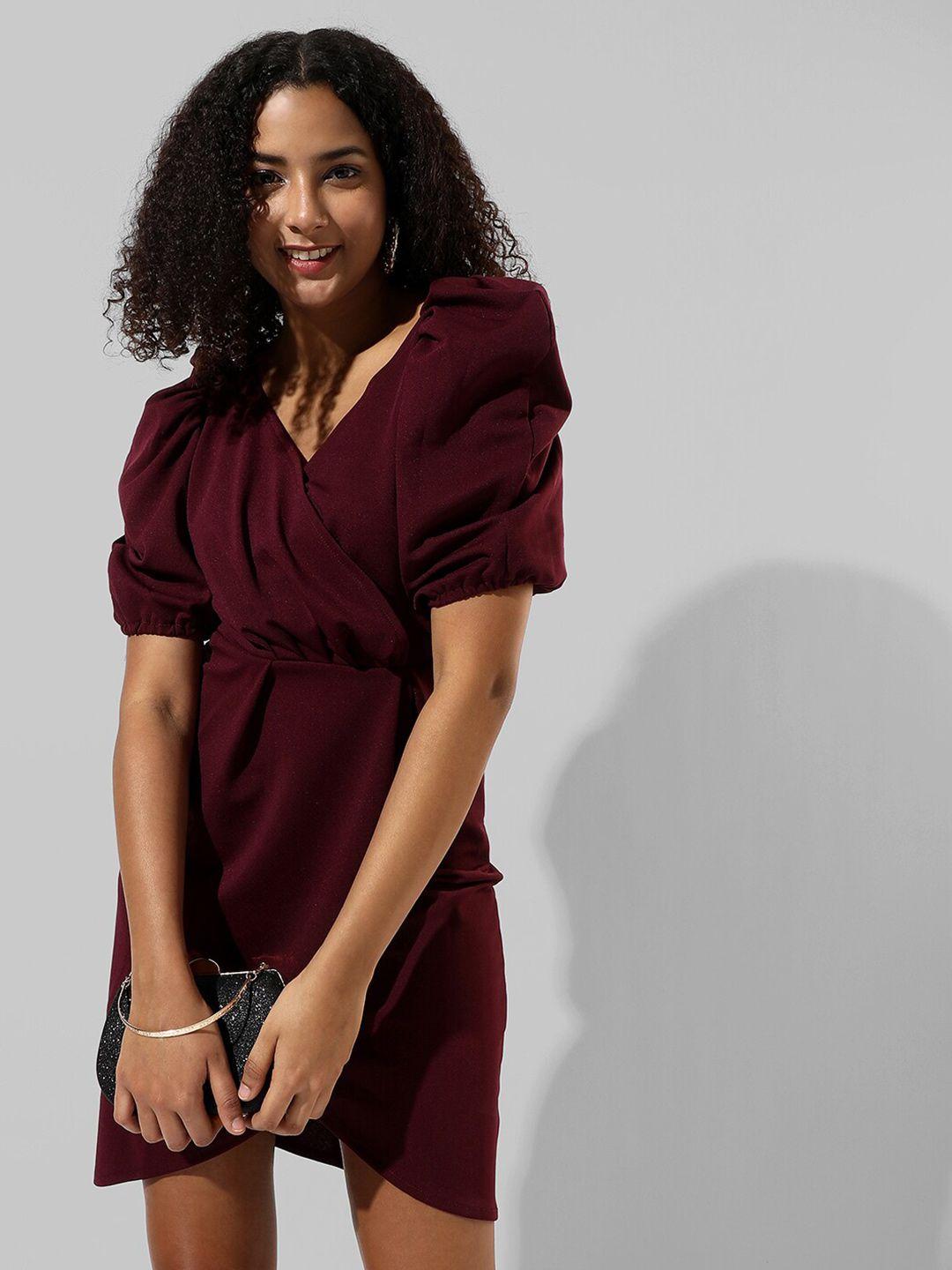 campus sutra v-neck puff sleeves dress