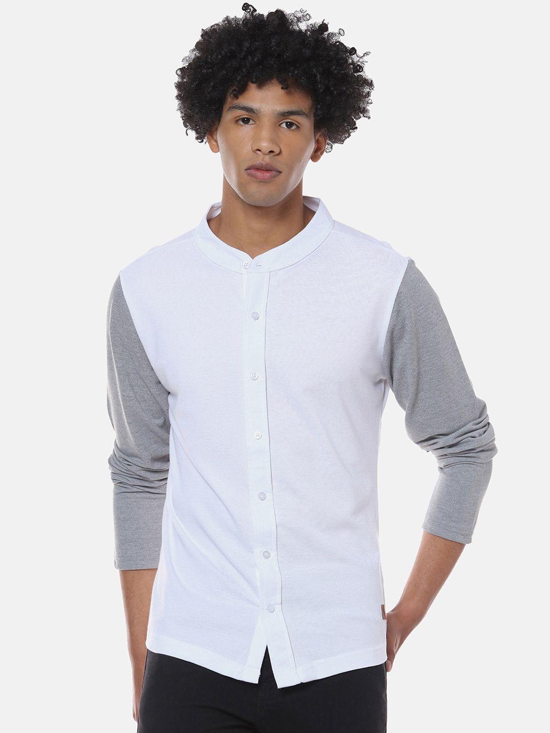 campus sutra white band collar classic cotton casual shirt