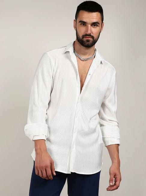 campus sutra white regular fit texture shirt