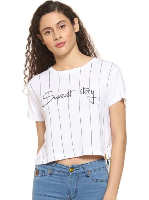 campus sutra white striped crop top