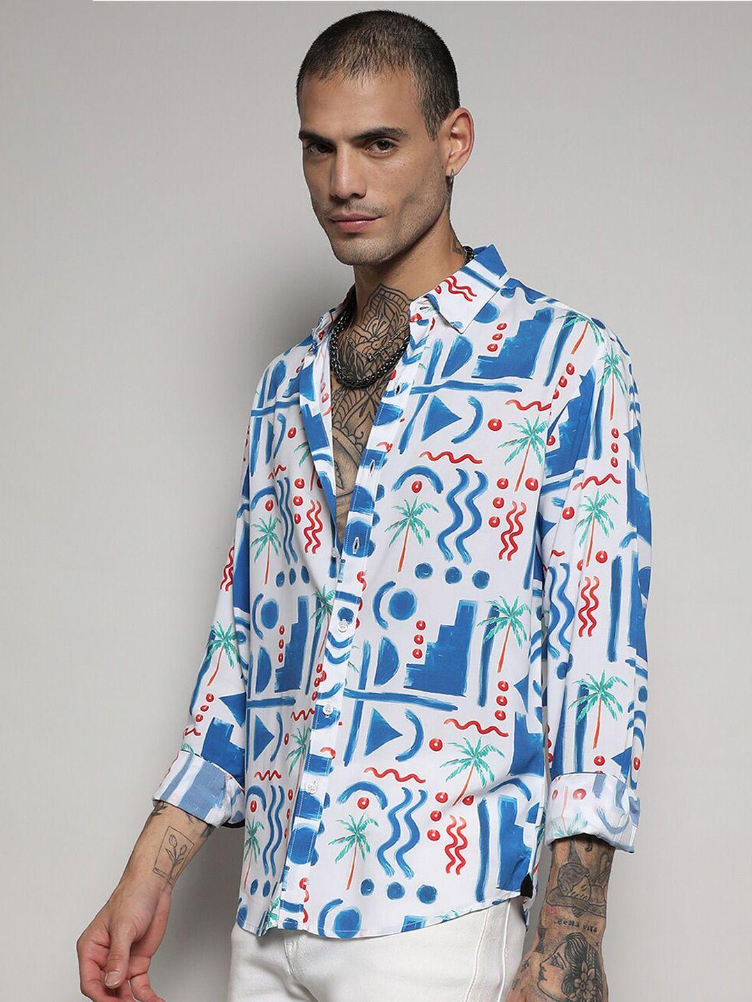 campus sutra white tropical printed classic regular fit opaque  casual shirt