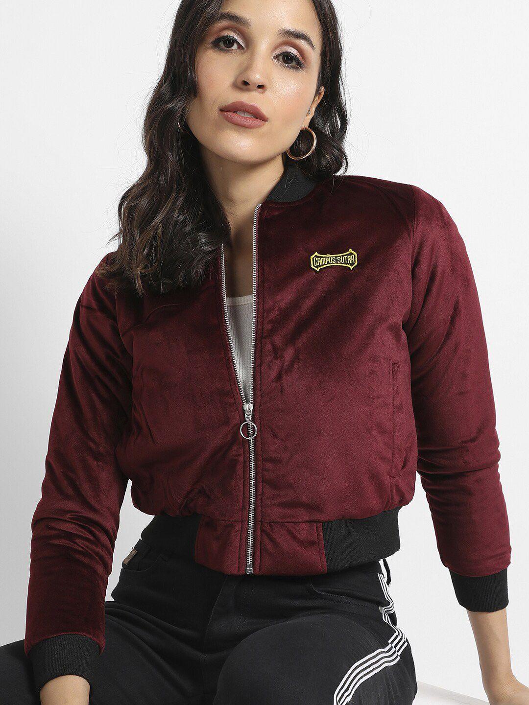 campus sutra windcheater mock collar crop bomber jacket