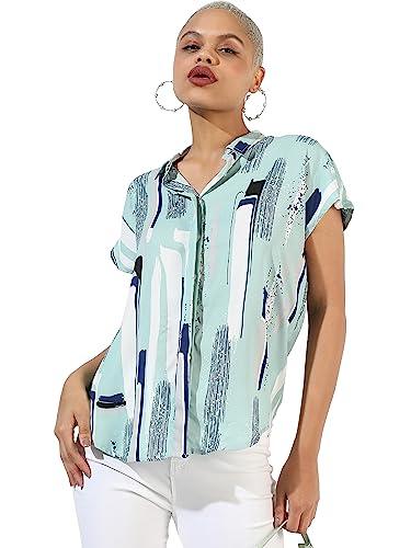 campus sutra women's abstract print mint green shirt for casual wear | spread collar | short sleeve | crepe shirt crafted with regular sleeve & comfort fit for everyday wear