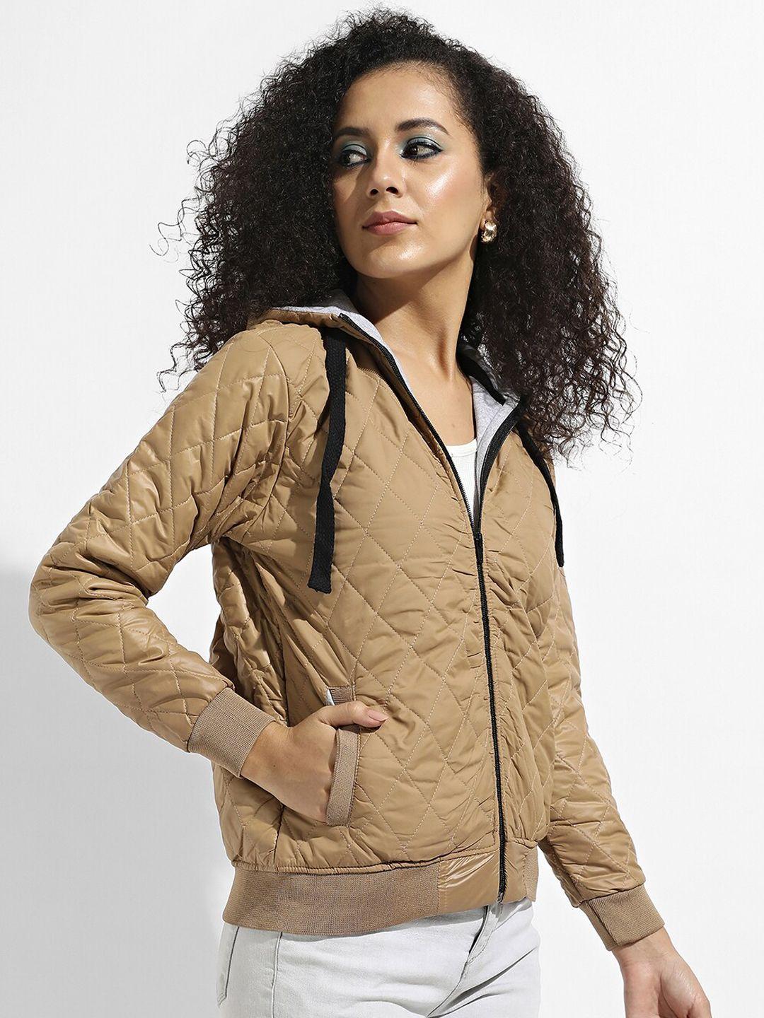 campus sutra women beige windcheater outdoor bomber jacket