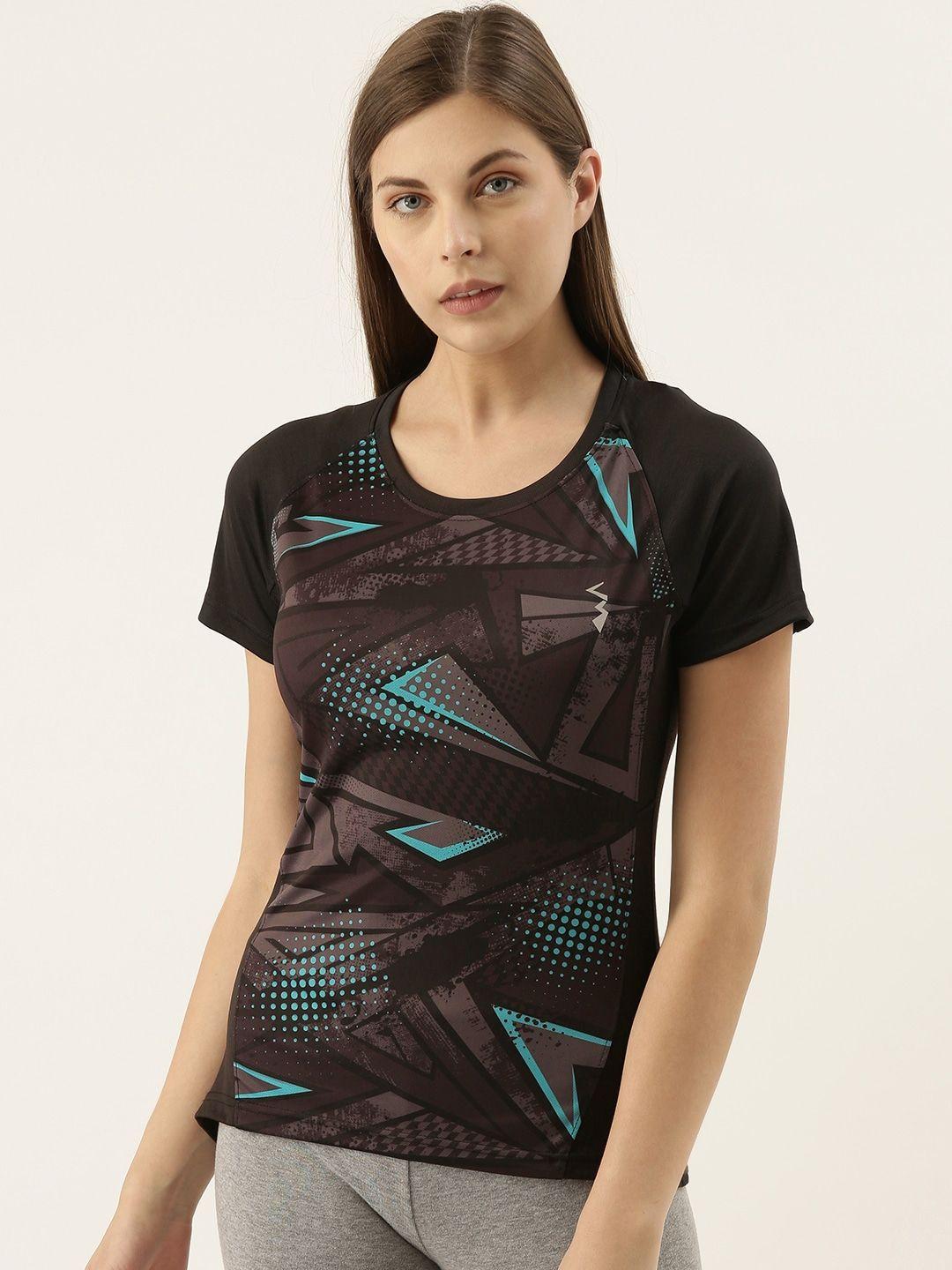 campus sutra women black & blue printed t-shirt