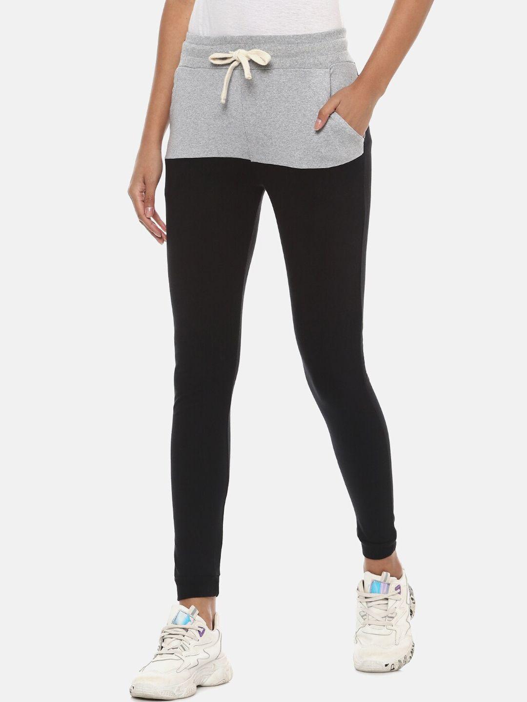 campus sutra women black & grey colourblocked joggers