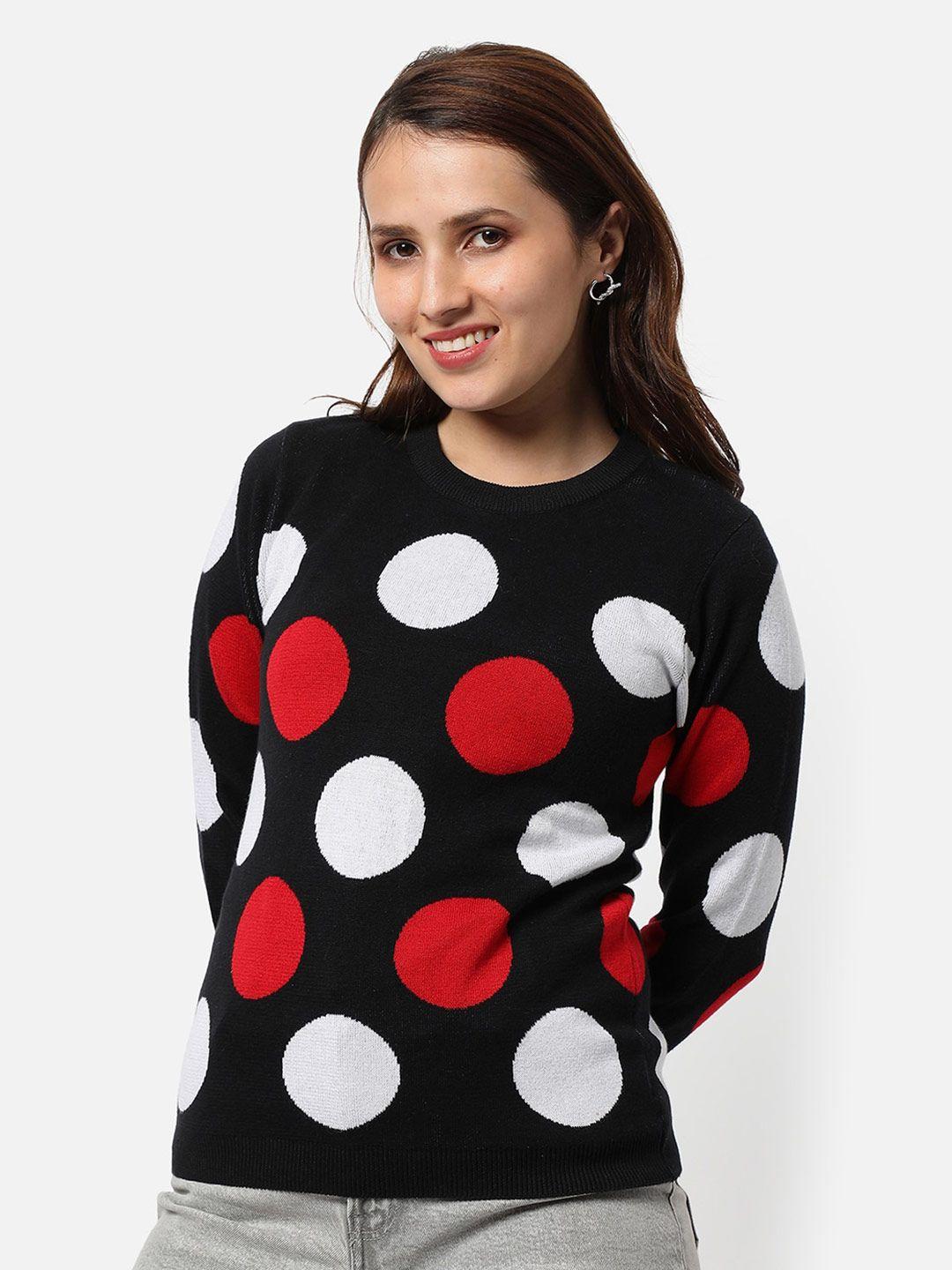 campus sutra women black & off white printed pullover