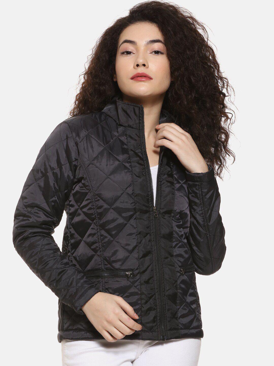 campus sutra women black bomber jacket